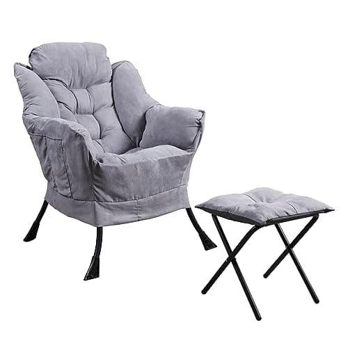 Image of Panana Armchair Accent Chair Lazy Chair with Footstool Relax Lounge Chair,Sofa Chair with Armrests and Steel Frame (Grey)