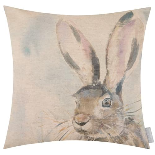 Image of Voyage Maison Harriet Hare Feather Filled Cushion – Hand-Painted Watercolour Linen Blend Heritage Collection Luxury Home Decor (Multicolour - 50x50cm)