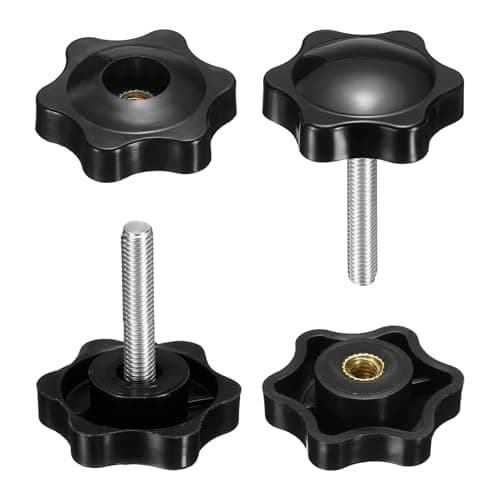 Image of sourcing map 2 Set Star Knobs M5 x 25mm Male + M5 Female Thread 32mm Head Metric 6-Star Threaded Stud Clamping Handles Screw in Through Hole Hand Jig Knob Thumb Screws, Black