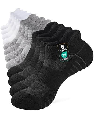 Image of Niorasen Mens Running Socks 6 Pairs, Cushioned Ankle Trainer Socks for Men Women, Breathable Cotton Sports Sock, Anti-Blister Athletic Short Low Cut Sock Multicolor 9-11