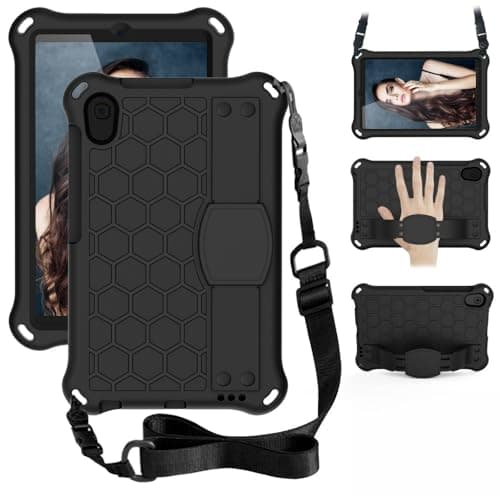 Image of ZIYVXQJK Case for Huawei Mediapad M5 Lite 8.0 (JDN2-AL00/W09)/Honor Tab 5 8.0 2019,Kids EVA Drop-proof Full Body Protection Shockproof Cover,Stand Handle Grip & Shoulder Strap (Black+Black)