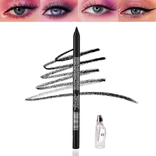Image of Black Eyeliner Pencil with Sharpener, Waterproof Smudge Proof Creamy Formula for Defined Winged & Smokey Eye Looks, Highly Pigmented Shimmer Finish, Long Lasting & Easy Application Makeup Essential