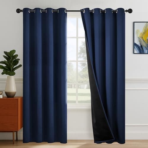 Image of Deconovo Eyelet Blackout Curtains for Bedroom - Super Soft Thermal Insulated Navy Curtains, OEKO-TEX Certified, Energy Saving, 46x54 Inch, Oxford Blue, 2 Panels