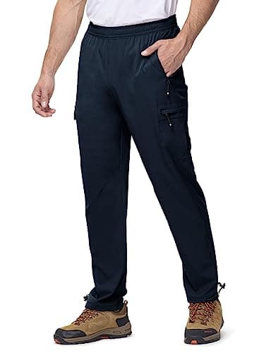 Image of Rdruko Men's Walking Trousers Elastic Waist Summer Lightweight Pants Quick Dry Outdoor Hiking Camping Golf Traveling Walking Work Trousers (Navy Blue 3XL)