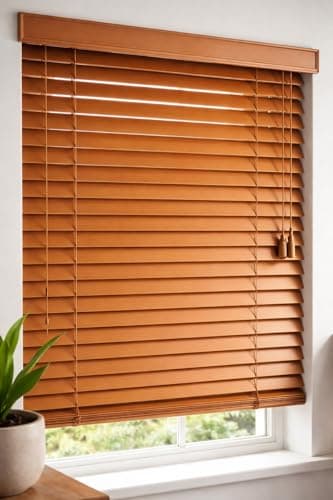Image of PVC Venetian Blind Blinds Easy Fit Curtains Trimmable Fittings Windows Treatment Shutters Twist Open Close (Walnut, 45x150)