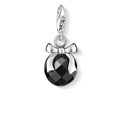 Image of Thomas Sabo Women Charm Pendant Bow Black Stone Charm Club 925 Sterling Silver 0868-023-11