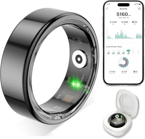 Image of TYUIOL Smart Ring for Women Men,Fitness Tracker Ring with Heart Rate, Sleep Monitoring, Blood Oxygen, Step Counting for iOS and Android, No Subscription Fee,Waterproof(Black, 8)