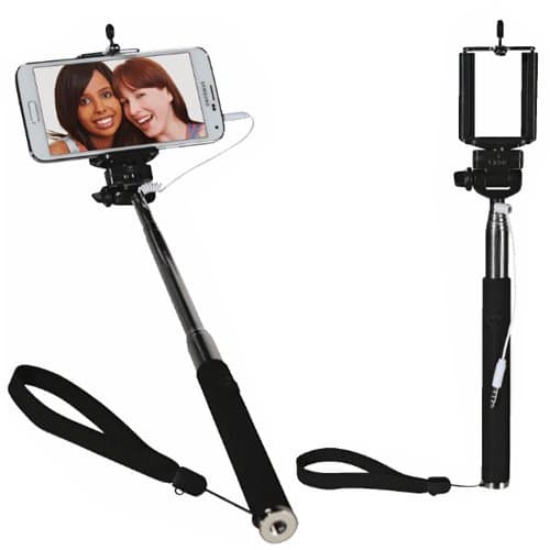 Image of Selfie Stick Monopod - Telescopic Wired Mobile Phone Holder, 3.5mm Jack Handle Photos | Ready To Use Just Connect To Phone | No Batteries Or Apps Needed