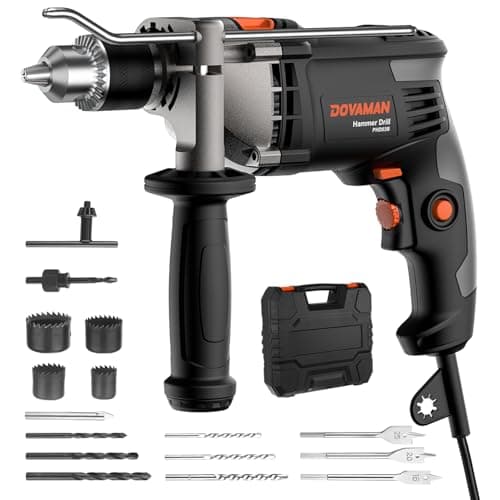 Image of DOVAMAN 850W Hammer Drill, Corded Electric Impact Drill with 13mm Metal Chuck, Variable Speed 0-3000RPM, 2 Modes for Concrete, Brick & Steel, Includes 15Pcs Bits & Carrying Case, Corded Drill for DIY