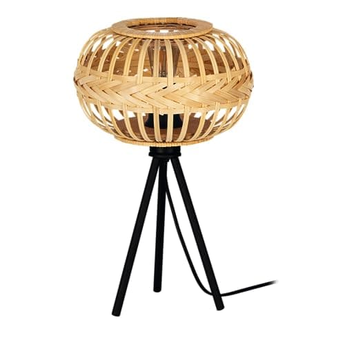 Image of Eglo Tripod Bedside lamp Amsfield 1, Boho Style Light Fixture, Living Room and Bedroom Lighting, Black Metal and Natural Coloured Bamboo, E27 Socket, 16 in