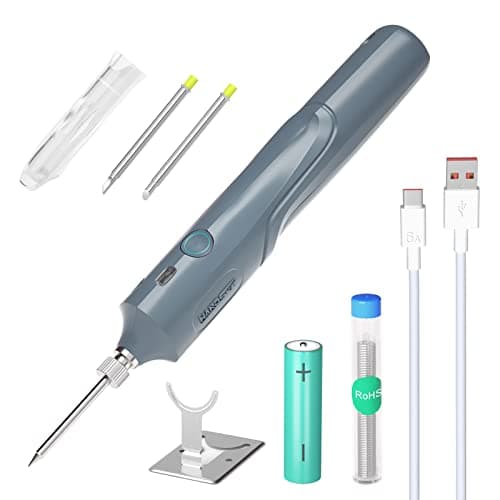 Image of Cordless Soldering Iron Kit with LED Light, Rechargeable Battery, 8W Welding Tool, Adjustable Temp 300-450°C, Fast Heating, Portable