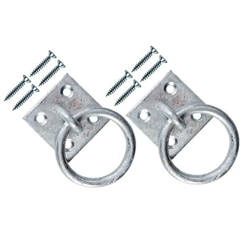 Image of TERF® Heavy Duty Galvanised Security Ring on Plate Hooks 50mm (2 inch) Pad Eye Plate with Hole Ceiling Hook Wall Mount Hook with Screws for Wall Ceiling Hanging and Multi Purpose Use - Pack of 2
