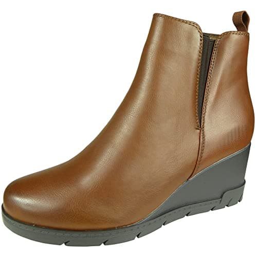 Image of LoudLook Ladies Ankle Boots Womens Wedge Warm Dress Shoes Ladies Winter Casual Outdoor Work Shoes Size Brown-PU 7