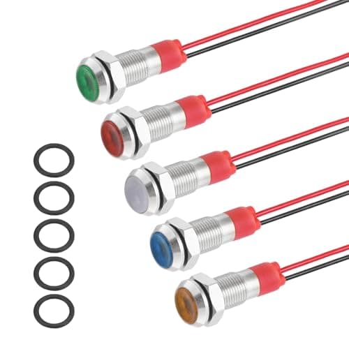 Image of PATIKIL 5Pcs 6mm(1/4") Indicator Light,12V-24V AC/DC 20mA LED Metal Signal Lamp Waterproof IP67 Flat Head Signal Lights with 150mm(5.9") Cable for Boat Car,White/Red/Blue/Green/Yellow