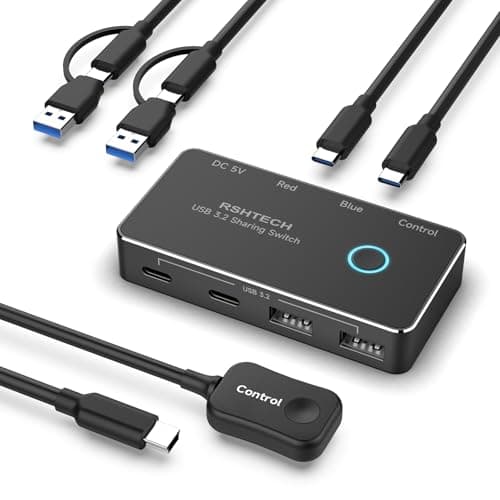 Image of RSHTECH 10Gbps USB 3.2 Switch, 2 In 4 Output USB-C Switcher for 2 PCs Sharing 4 USB Port (2C+2A), USB3 Splitter with 4ft Cables and Desktop Controller (RSH-A201C, No Video Output/KVM/Monitor)