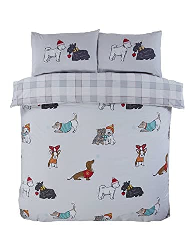 Image of Rapport Home Winter Tails Christmas Duvet Cover Set | Festive Dog Print Bedding | Soft Polycotton | King Size