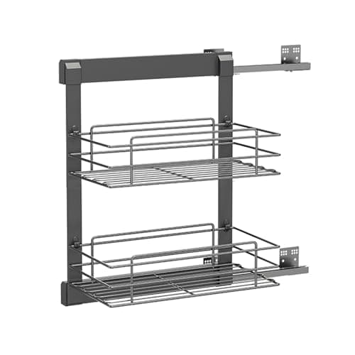 Image of BZJPRFC 2 Tier Pull Out Cabinet Storage Basket,Pull Out Wardrobe Storage Box,Metal Wire Mesh Storage Basket Organizer,for Kitchen Office Wardrobes Cupboard Bearing Capacity 45kg(610x450x300mm)