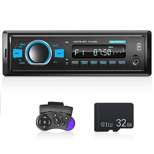 Image of DAB Car Radio Single Din Car Stereo with Bluetooth 5.0/EQ Audio/BT Call/FM Radio/USB Charging/Button Light/TF SD Card Port/AUX-in, 1 Din Radio Player + SWC Remote Control + 32G TF Card