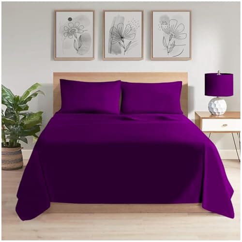 Image of GC GAVENO CAVAILIA Plain Dyed Double Flat Sheets | (225 X 255 Cm) Flat Bed Sheets Double | Non Iron Bedding Polycotton Fabric Sheet |Berry