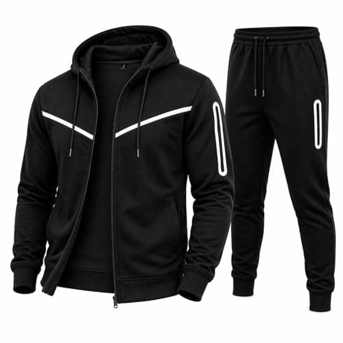 Image of Makii Mens Tracksuit Co-Ord Set - Full Sleeve Zip Up Hooded Fleece Top with Activewear Bottom Sports Jogging & Gym Suits For Men UK Black S