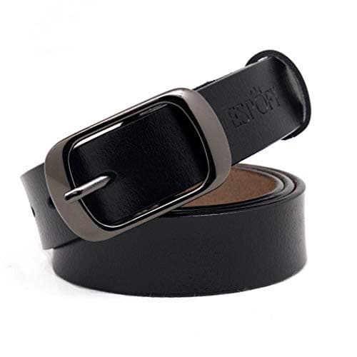 Image of ESPOFY Women's Belt Genuine Leather Belt with Single Prong Alloy Buckle Black 45inch (115cm)