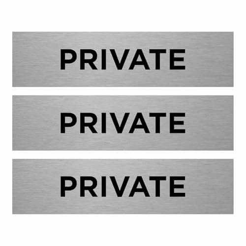 Image of Slimline Aluminium Private Sign from ViroDisplay® – Brushed Silver 200 x 50mm – Durable Printed Surface – Self-Adhesive Fixing (Pack of 3)
