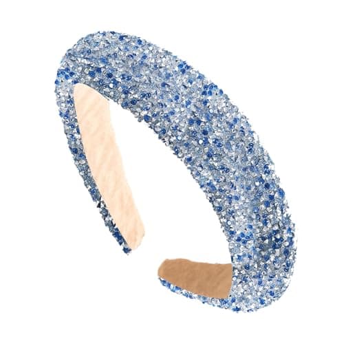 Image of Headband Headband Headbands Hair Strap Glitter Strass Hair Strap Wide for Women Kristal Hairband Kunstleder-Stirnband for Women and GirlsThick Gift (Blue, One Size)