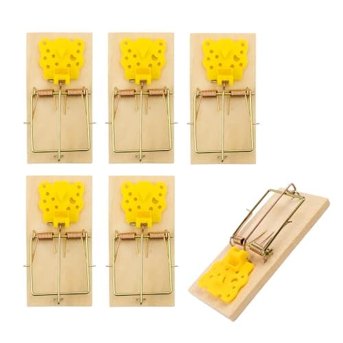 Image of Pack of 6 Traditional Wooden Mouse Traps - Rodent Pest Control, Poison Free and Non-Toxic, Reusable Indoor Mice Trap (6)