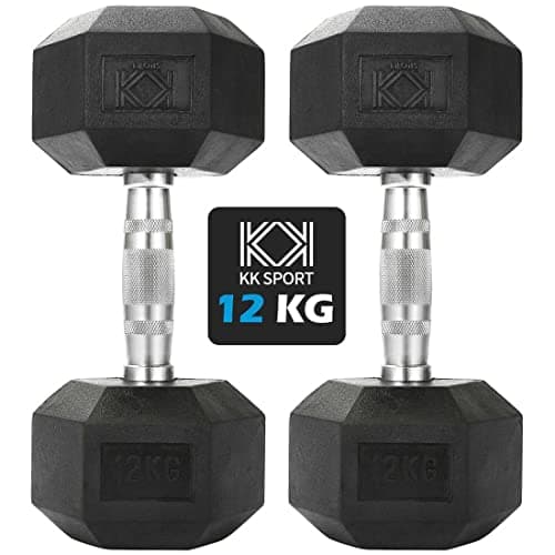 Image of KK Hex Dumbbell Set - Dumbbell Weights For Weight Training - Hex Dumbbells Set With Rubber-Coated Heads, Stainless-Steel Core & Knurled Chrome Handle