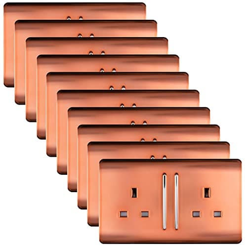 Image of Trendi 2 Gang Artistic Modern Glossy 13 Amp Switched Tactile Plug Socket Copper (10 Pack)