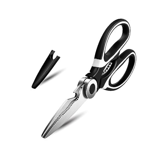 Image of KISUOMAOYI Heavy Duty Kitchen Scissors, Sharp Kitchen Scissors Multipurpose Utility Stainless Steel Scissor, Kitchen Shears for Chicken, PoultryMeat, Vegetables, Herbs, BBQ,Bottle & Jar Opener(Black)