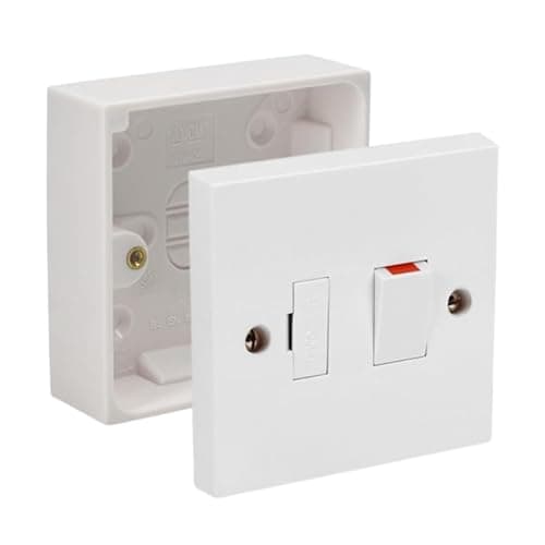 Image of Switched Fused Spur Side Flex 13Amps White Electrical Connection Unit - Optional Neon Indicator, Single 25/35/45mm Pattress Back Box Surface Mounted 1 Gang (Switched Fused Spur SET with 25mm Box)