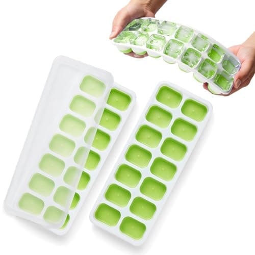 Image of KEPLIN 2pk Silicone Ice Cube Trays with Non-Spill Lids, Easy to Remove Ice Cube Tray, LFGB Certified BPA Free, Flexible Silicone Ice Cube Moulds, Parties, Drinks, Cocktails & Frozen Liquids (Green)