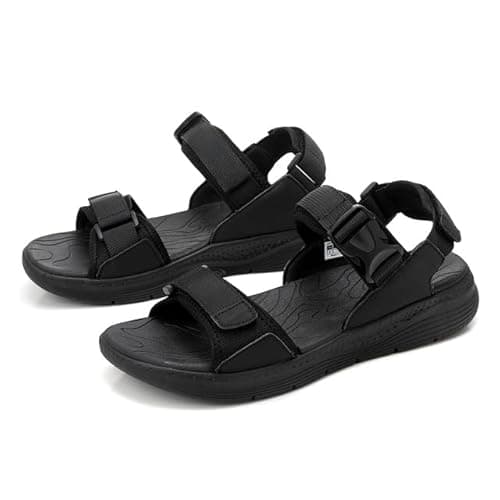 Image of ARRIGO BELLO Sandals Men Walking Leather Hiking Sliders Arch Support Athletic Sport Outdoor Summer Shoes Casual Beach Sandal UK Size 7-11(B Black,8)