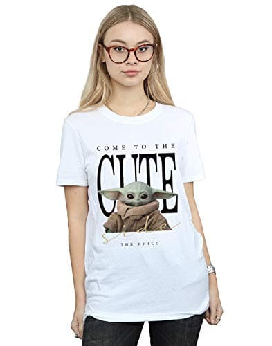 Image of Star Wars Women's The Mandalorian The Cute Side Boyfriend Fit T-Shirt White Large
