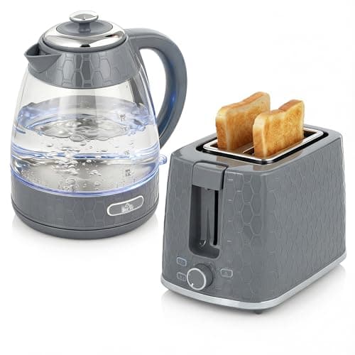 Image of HOMCOM Kettle and Toaster Set, 1.7L 3000W Rapid Boil Jug Kettle with Limescale Filter, 2 Slice Toaster with 7 Browning Controls, Crumb Tray, Grey