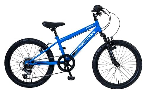 Image of Falcon Samurai 20" Kids Suspension Bike | Junior MTB Style Girls Boys Sport Bicycle | 6 Speed, Adjustable Height, Front Suspension | Blue | Ages 6+