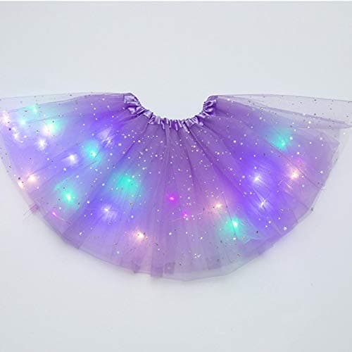 Image of Girls Tutu Skirt, Little Girls LED Colorful Luminous Kids Star Sequin Ballet Skirt Princess Sparkling Tutu, Fancy Fluffy Ballet Dance Costume for 3-8 Years Kids (Light Purple)