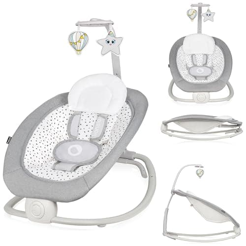 Image of LIONELO Baby Rocker and Infant Bouncer Chair Pascal with Soothing Motion, 12 Lullabies, Vibrations, 4-Position Recline, Activity Bar, 5-Point Harness, Foldable Portable, from Birth (Grey Dove)