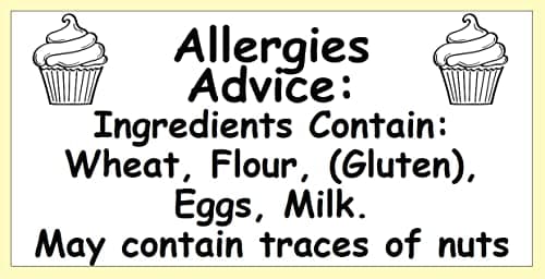 Image of 200 Cupcake Baking Cake allergen Warning Labels. Allergy Stickers. Food Allergen Stickers 50 x 25mm. Allergy Labels