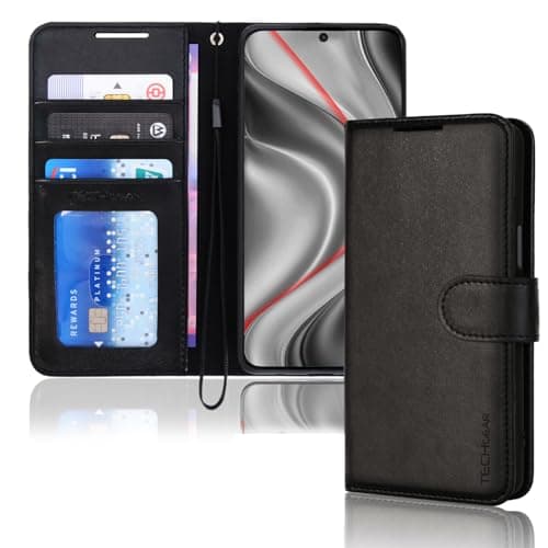 Image of TECHGEAR Galaxy S24 Leather Wallet Case, Flip Protective Case Cover with Wallet Card Holder, Stand and Wrist Strap - Black PU Leather with Magnetic Closure Designed For Samsung Galaxy S24 / S24 5G