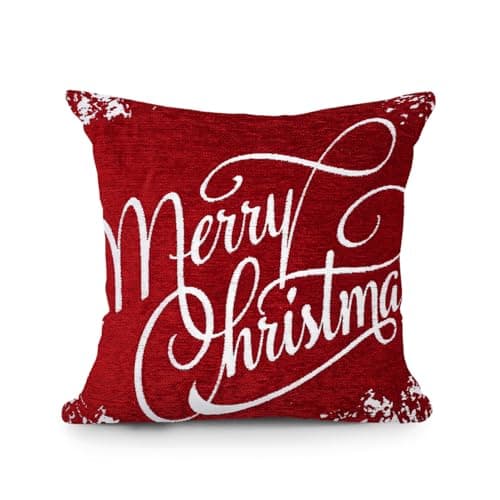Image of Velosso Christmas Soft Cotton Chenille Tapestry Cushion Cover Xmas Festive Scatter Cushions Nordic Santa Reindeer Stag Snowman (1, Wonderland, 43x43cms)