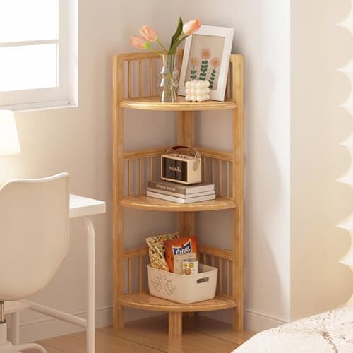 Image of Dripex 3 Tier Bamboo Corner Shelf, Narrow Bookshelf for Small Space, Floor Standing Storage Display Rack for Living Room, Bedroom, Home or Office