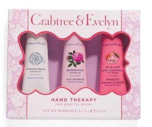 Image of Crabtree & Evelyn Hand Therapy Gift Set, 3 x 30ml Hand Creams, Rosewater, Pear and Pink Magnolia, Evelyn Rose Collection