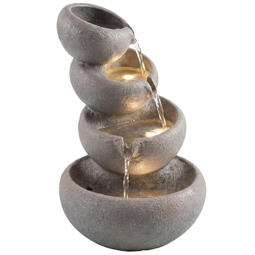 Image of Outsunny 4-Tier Water Fountain Outdoor, Garden Water Feature with LED Lights and Pump, Freestanding Resin Waterfall for Patio, Garden, Terrace, Porch, Home