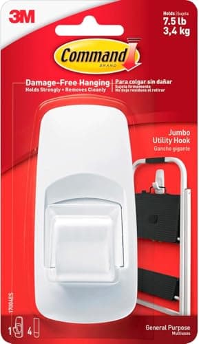 Image of Command Jumbo Utility Hook, Pack of 1 Hook and 4 Adhesive Strips, White - Damage Free Hanging - Holds up to 3.4kg