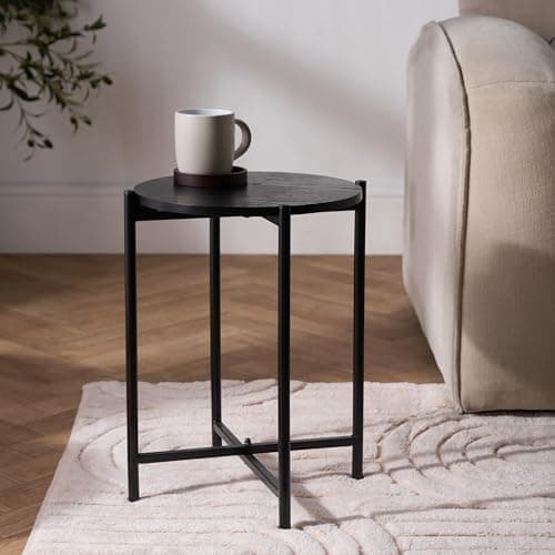 Image of OHS Black Marble Side Table for Living Room, Round Coffee Table with Sturdy Metal Frame Decorative Small End Tables Nightstand Bedside Tables for Bedroom Office