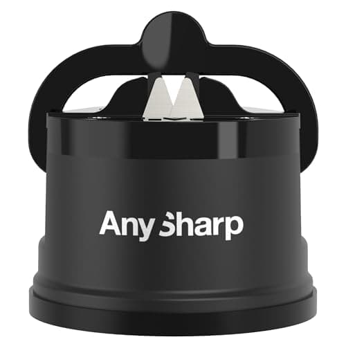 Image of AnySharp Knife Sharpener, Hands-Free Safety, PowerGrip Suction, Safely Sharpens All Kitchen Knives, Ideal for Hardened Steel & Serrated, World's Best, Compact, One Size, Black