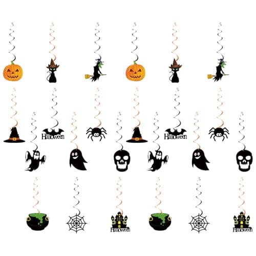 Image of DVOFU 24 Pieces Halloween Party Hanging Swirl Foil Swirl Ceiling Hanging Decoration Reusable Halloween Decor for Kids Halloween Theme Party Home Ceiling Swirl Deco