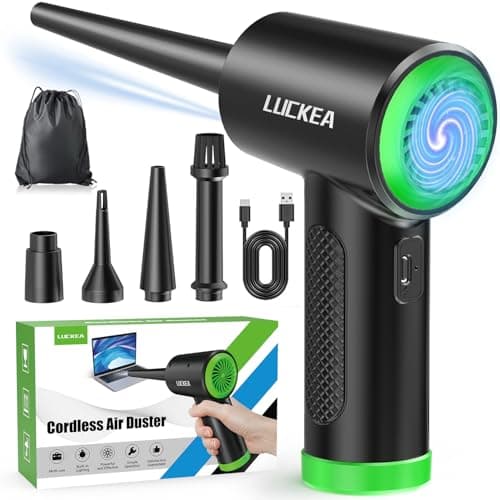 Image of Electric Compressed Air Duster Cleaner for PC - 3-Gear Adjustable Mini Blower with LED Light for Laptop, Keyboard, Electronics, Home Cleaning, Alternative to Canned Air Duster